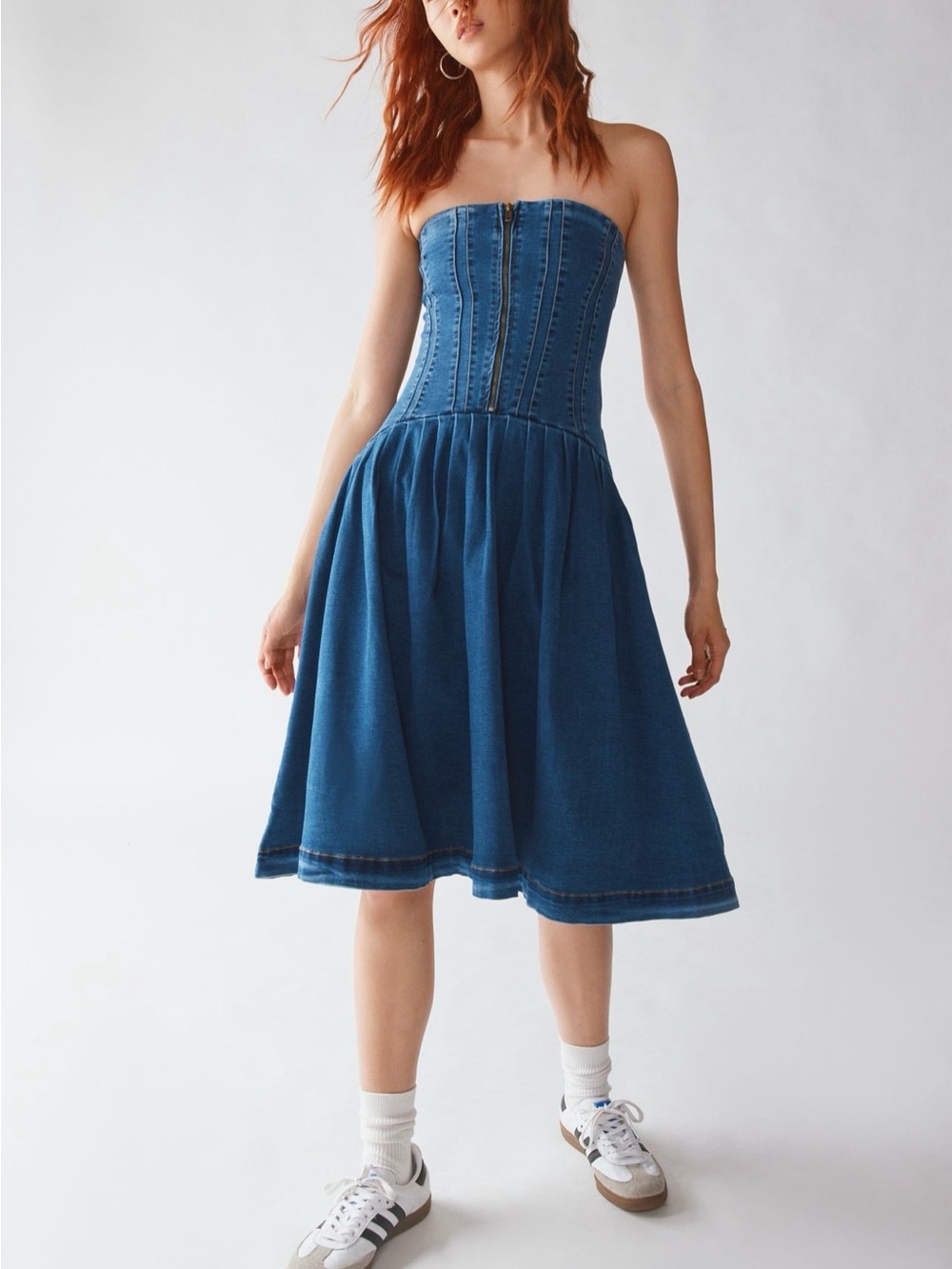 Urban Outfitters Gwen Denim Strapless Midi Dress- L
